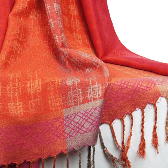 Pink Red Modern Pashmina Scarf for Women, Lightweight Festival Shawl Wrap Stole - Picture 6 of 7